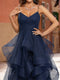 Ball Gown V-Neck Sleeveless Tiered Prom Dresses