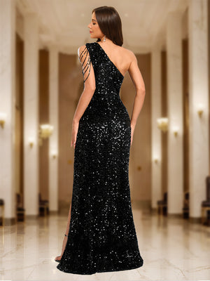 Sheath/Column One-Shoulder Asymmetrical Split Side Prom Dresses