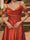 A-Line/Princess Cold Shoulder Short Sleeves Rhinestone Prom Dresses