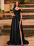 A-Line/Princess Cold Shoulder Short Sleeves Rhinestone Prom Dresses