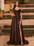 A-Line/Princess Cold Shoulder Short Sleeves Rhinestone Prom Dresses