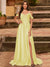 A-Line/Princess Cold Shoulder Short Sleeves Rhinestone Prom Dresses