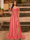 A-Line/Princess Cold Shoulder Short Sleeves Rhinestone Prom Dresses