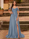 A-Line/Princess Cold Shoulder Short Sleeves Rhinestone Prom Dresses