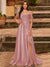 A-Line/Princess Cold Shoulder Short Sleeves Rhinestone Prom Dresses