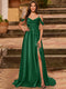 A-Line/Princess Cold Shoulder Short Sleeves Rhinestone Prom Dresses