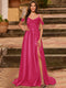A-Line/Princess Cold Shoulder Short Sleeves Rhinestone Prom Dresses