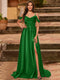 A-Line/Princess Cold Shoulder Short Sleeves Rhinestone Prom Dresses