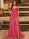 A-Line/Princess Cold Shoulder Short Sleeves Rhinestone Prom Dresses
