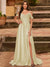 A-Line/Princess Cold Shoulder Short Sleeves Rhinestone Prom Dresses