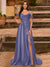 A-Line/Princess Cold Shoulder Short Sleeves Rhinestone Prom Dresses