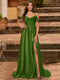 A-Line/Princess Cold Shoulder Short Sleeves Rhinestone Prom Dresses