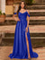 A-Line/Princess Cold Shoulder Short Sleeves Rhinestone Prom Dresses