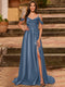 A-Line/Princess Cold Shoulder Short Sleeves Rhinestone Prom Dresses