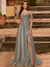 A-Line/Princess Cold Shoulder Short Sleeves Rhinestone Prom Dresses