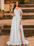 A-Line/Princess Cold Shoulder Short Sleeves Rhinestone Prom Dresses