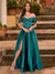 A-Line/Princess Off-the-Shoulder Short Sleeves Ruched Prom Dresses