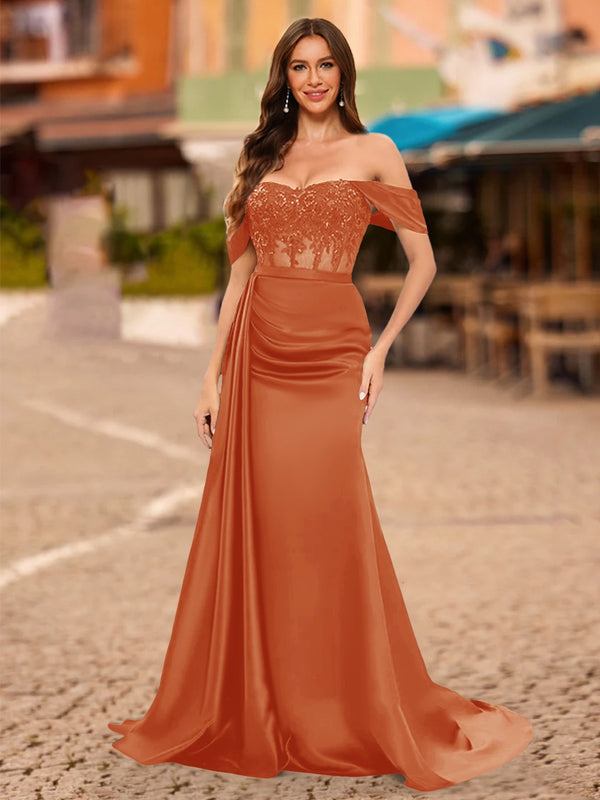 Trumpet/Mermaid Off-the-Shoulder Short Sleeves Sequins Prom Dresses