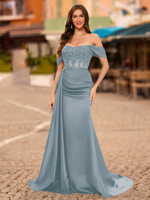 Trumpet/Mermaid Off-the-Shoulder Short Sleeves Sequins Prom Dresses