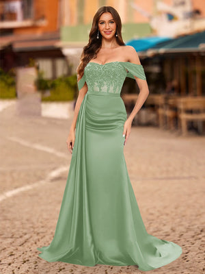 Trumpet/Mermaid Off-the-Shoulder Short Sleeves Sequins Prom Dresses