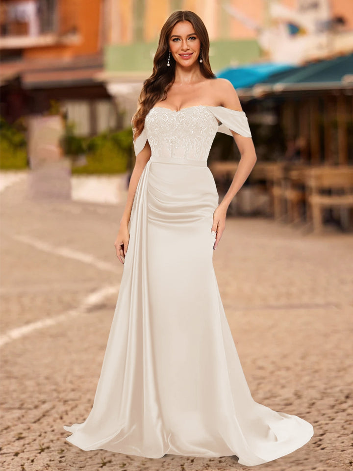 Trumpet/Mermaid Off-the-Shoulder Short Sleeves Sequins Prom Dresses