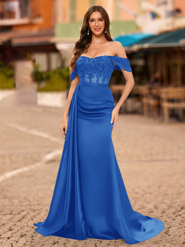 Trumpet/Mermaid Off-the-Shoulder Short Sleeves Sequins Prom Dresses
