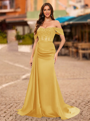 Trumpet/Mermaid Off-the-Shoulder Short Sleeves Sequins Prom Dresses