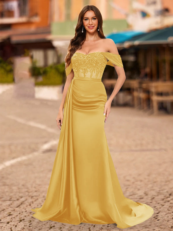 Trumpet/Mermaid Off-the-Shoulder Short Sleeves Sequins Prom Dresses