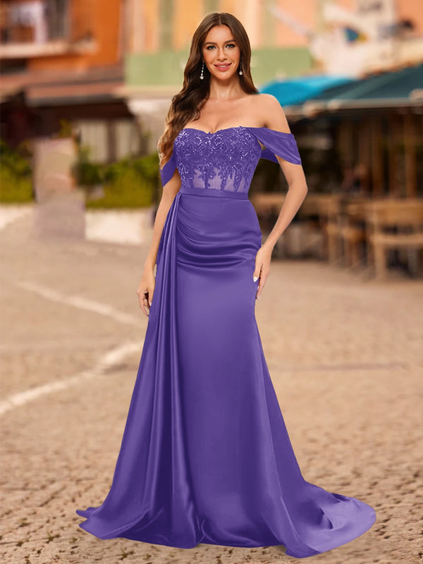 Trumpet/Mermaid Off-the-Shoulder Short Sleeves Sequins Prom Dresses
