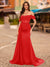 Trumpet/Mermaid Off-the-Shoulder Short Sleeves Sequins Prom Dresses