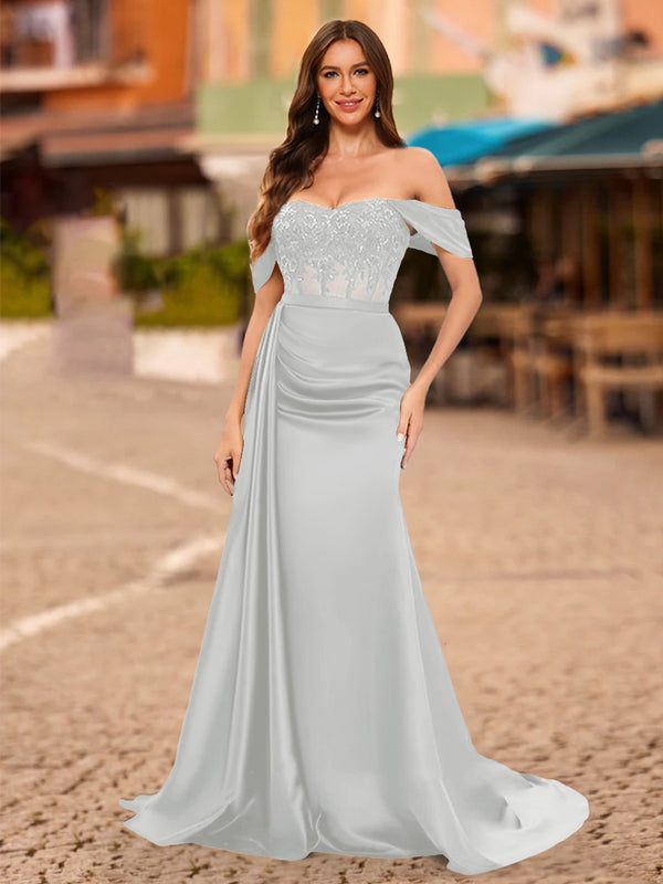 Trumpet/Mermaid Off-the-Shoulder Short Sleeves Sequins Prom Dresses