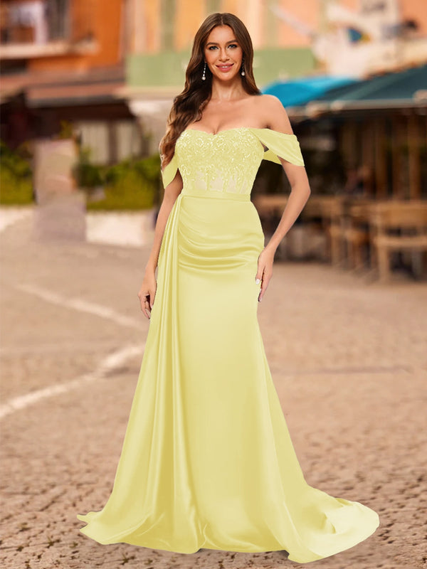 Trumpet/Mermaid Off-the-Shoulder Short Sleeves Sequins Prom Dresses