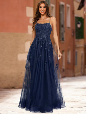A-Line/Princess Scoop Sleeveless Applique Prom Dresses