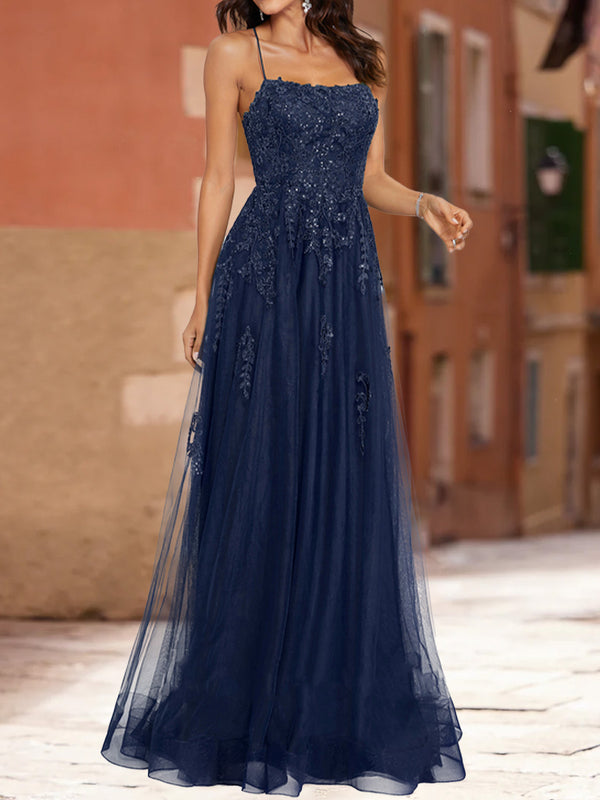 A-Line/Princess Scoop Sleeveless Applique Prom Dresses