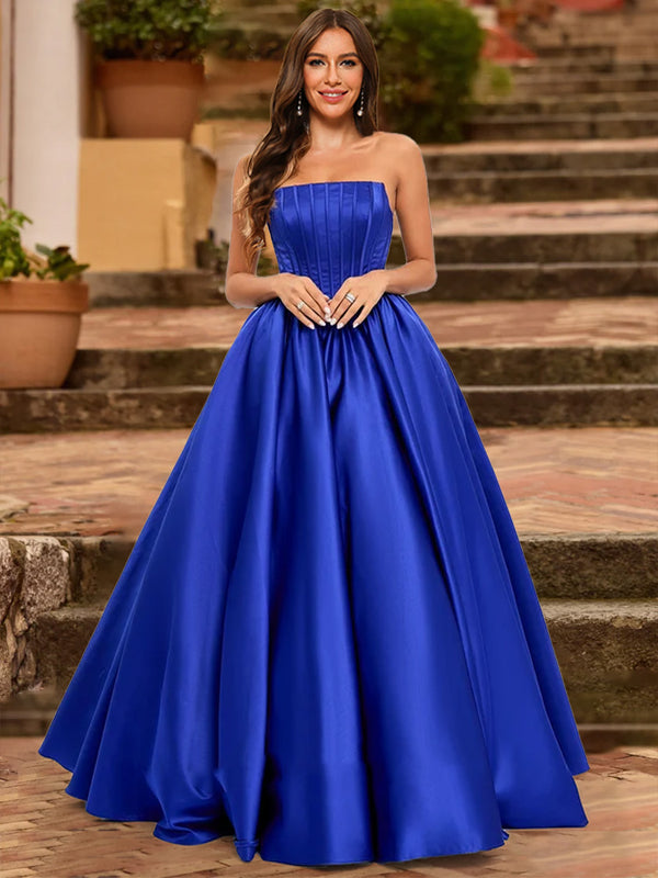 Ball Gown Strapless Sleeveless Ruched Prom Dresses