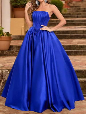 Ball Gown Strapless Sleeveless Ruched Prom Dresses