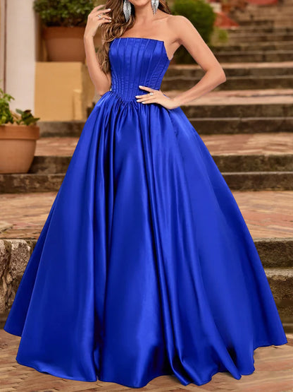 Ball Gown Strapless Sleeveless Ruched Prom Dresses