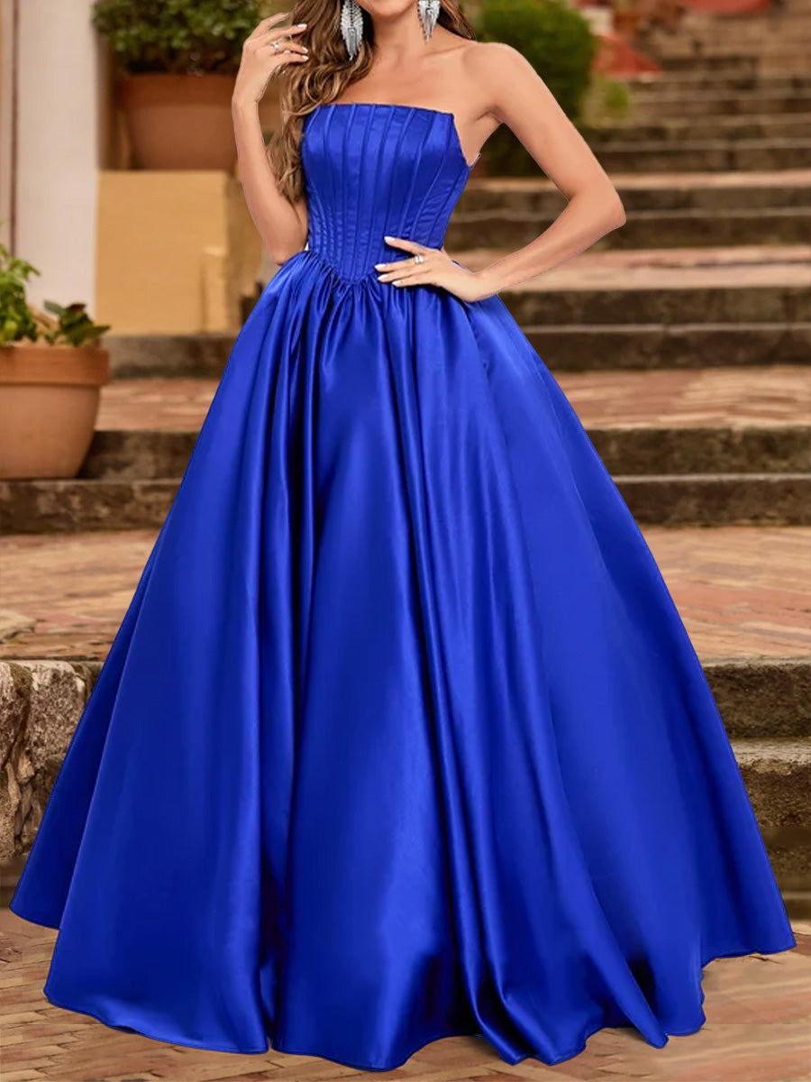 Ball Gown Strapless Sleeveless Ruched Prom Dresses