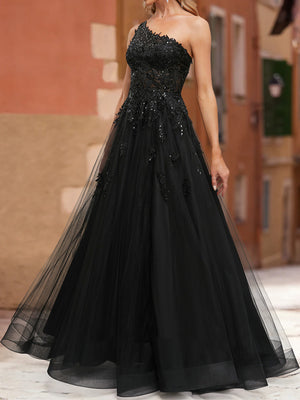 A-Line/Princess One-Shoulder Sleeveless Split Side Prom Dresses