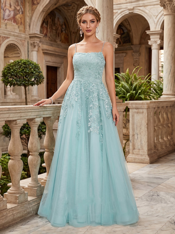A-Line/Princess Scoop Sleeveless Applique Prom Dresses