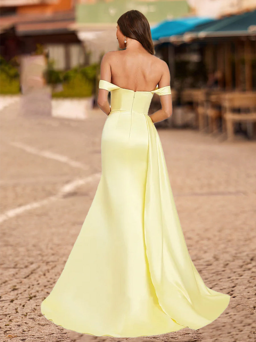 Trumpet/Mermaid Off-the-Shoulder Short Sleeves Split Side Prom Dresses
