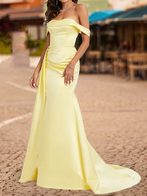 Trumpet/Mermaid Off-the-Shoulder Short Sleeves Split Side Prom Dresses