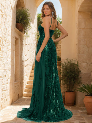 Sheath/Column One-Shoulder Sleeveless Sequins Prom Dresses