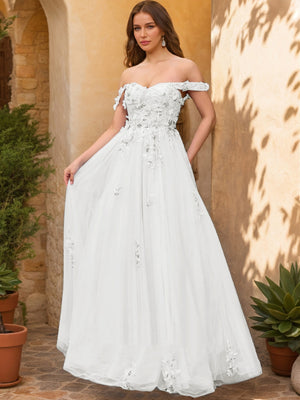 off white prom dress Lavetir Pink Ball Gown Off the Shoulder Short Sleeves Applique Prom Dresses 2026