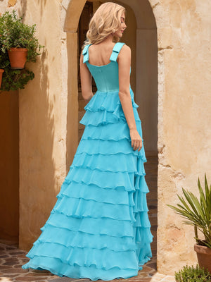 Ball Gown Square Neck Sleeveless Split Side Prom Dresses