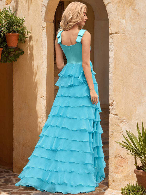 Ball Gown Square Neck Sleeveless Split Side Prom Dresses
