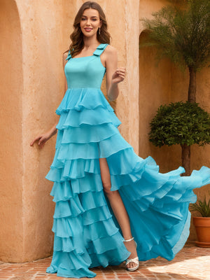 Ball Gown Square Neck Sleeveless Split Side Prom Dresses