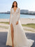 A-Line/Princess V-Neck Long Sleeves Lace Wedding Dresses