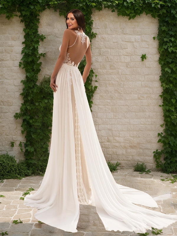 A-Line/Princess Halter Sleeveless Ruched Wedding Dresses