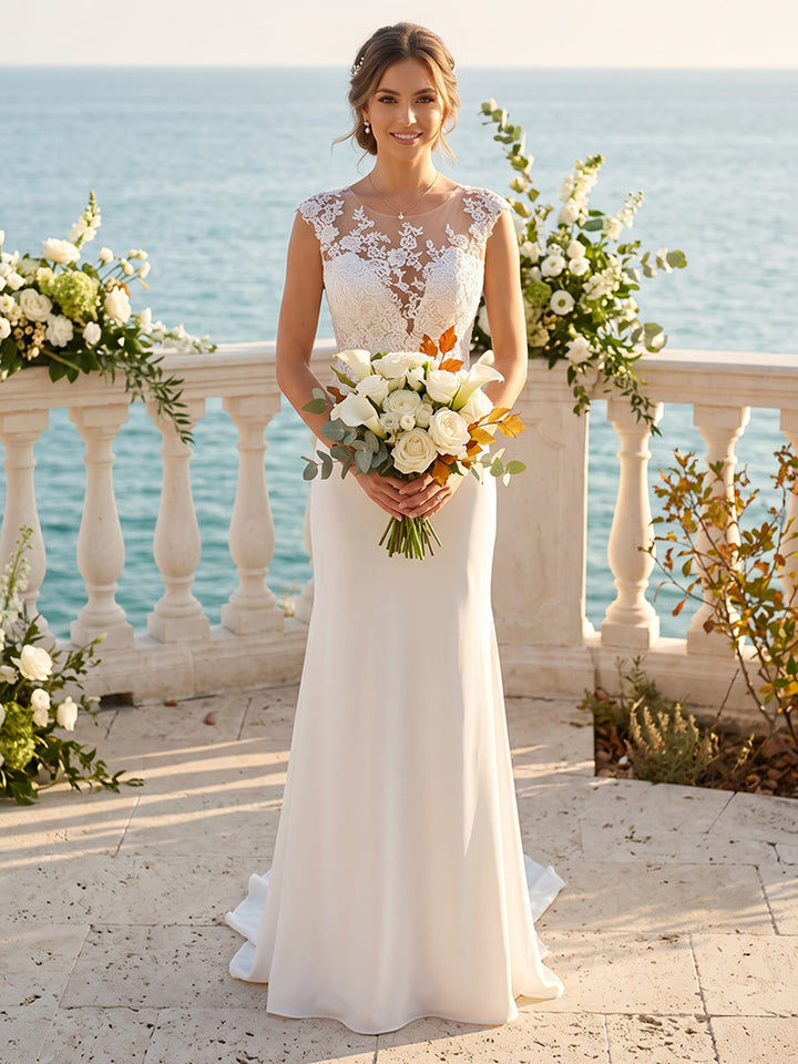 Trumpet/Mermaid Scoop Sleeveless Appliques Wedding Dresses